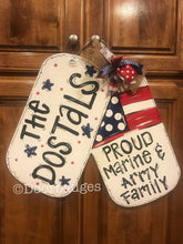 Load image into Gallery viewer, Military - Dogtags - Flag -USA wood cut out hand painted door hanger - DoorBadges