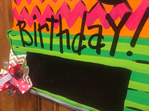 Happy Birthday - Tiered Cake - Chalkboard - Bright colors - wood cut out hand painted door hanger - DoorBadges