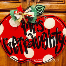 Load image into Gallery viewer, Bright Apple polka dot door hanger - DoorBadges