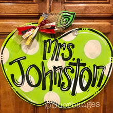 Load image into Gallery viewer, Bright Apple polka dot door hanger - DoorBadges