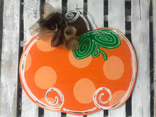 Load image into Gallery viewer, Pumpkin Fall Door Hanger - Harvest Door Decor - Thanksgiving Hand Painted - Fall Wreath - DoorBadges