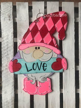 Load image into Gallery viewer, Valentines Gnome Door Hanger - Valentines Day door Decor - Gnome Love wreath - love hand painted personalized door hanger - DoorBadges