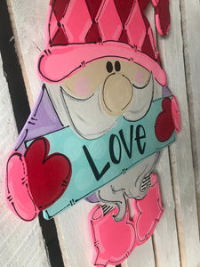 Valentines Gnome Door Hanger - Valentines Day door Decor - Gnome Love wreath - love hand painted personalized door hanger - DoorBadges