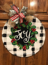 Load image into Gallery viewer, Christmas Farmhouse Door Hanger - Buffalo Plaid Door Decor -  Holiday Door Decor, Christmas Wreath - Merry Christmas - DoorBadges