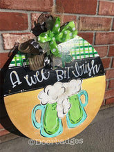 Load image into Gallery viewer, St Patrick's Day Door Hanger - lucky shamrock door Decor - Irish wreath - st patty hand painted personalized door hanger - DoorBadges