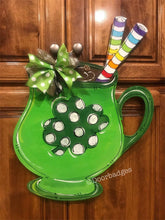 Load image into Gallery viewer, St Patrick's Day Door Hanger - shamrock mug door Decor - st pats wreath - st patty hand painted personalized door hanger - DoorBadges