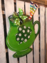 Load image into Gallery viewer, St Patrick's Day Door Hanger - shamrock mug door Decor - st pats wreath - st patty hand painted personalized door hanger - DoorBadges