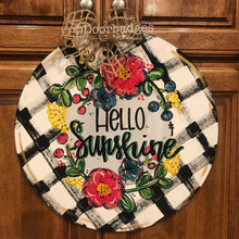 Load image into Gallery viewer, Spring - Summer - Farmhouse door decor - Flowers Door Hanger - Plaid wooden hand painted doorhanger - DoorBadges