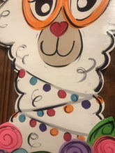Load image into Gallery viewer, Llama door hanger, alpaca door decor, llama wreath - spring - summer doorhanger, flowers door hanger, hand painted - DoorBadges