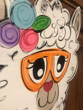 Load image into Gallery viewer, Llama door hanger, alpaca door decor, llama wreath - spring - summer doorhanger, flowers door hanger, hand painted - DoorBadges