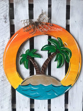 Load image into Gallery viewer, Palm tree summer Door Hanger - beach door Decor - pool wreath - tropical - hand painted personalized door hanger - DoorBadges