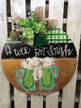Load image into Gallery viewer, St Patrick's Day Door Hanger - lucky shamrock door Decor - Irish wreath - st patty hand painted personalized door hanger - DoorBadges