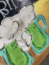 Load image into Gallery viewer, St Patrick's Day Door Hanger - lucky shamrock door Decor - Irish wreath - st patty hand painted personalized door hanger - DoorBadges