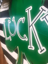 Load image into Gallery viewer, St Patrick's Day Door Hanger - lucky shamrock door Decor - st pats wreath - st patty hand painted personalized door hanger - DoorBadges