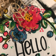 Load image into Gallery viewer, Spring - Summer - Farmhouse door decor - Flowers Door Hanger - Plaid wooden hand painted doorhanger - DoorBadges