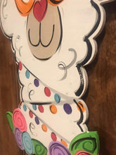 Load image into Gallery viewer, Llama door hanger, alpaca door decor, llama wreath - spring - summer doorhanger, flowers door hanger, hand painted - DoorBadges
