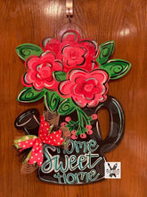 Load image into Gallery viewer, Flower Watering Can door hanger, spring - summer flower wood cut out hand painted door hanger - DoorBadges