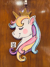 Load image into Gallery viewer, Unicorn door hanger, Hair Bow Holder, Baby Girl Announcement, Baby gift, hand painted door hanger - DoorBadges