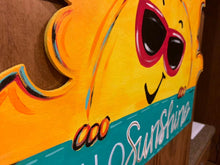 Load image into Gallery viewer, Summer Sunshine Door Hanger, Hello Sunshine sunglasses, teacher gift, wood cut out hand painted door hanger - DoorBadges
