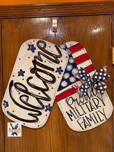 Load image into Gallery viewer, Military - Dogtags - Flag -USA wood cut out hand painted door hanger - DoorBadges