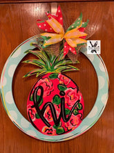 Load image into Gallery viewer, Pineapple Door Hanger - Summer door Decor - welcome wreath - spring summer hand painted personalized door hanger - DoorBadges