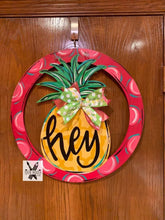 Load image into Gallery viewer, Pineapple Door Hanger - Summer door Decor - welcome wreath - spring summer hand painted personalized door hanger - DoorBadges