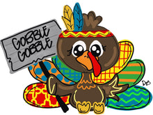 Load image into Gallery viewer, Turkey Door Hanger- Thanksgiving Pilgrim Door Decor-Turkey-Fall-Wreath-wood cut out-hand painted door hanger - DoorBadges