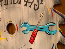 Load image into Gallery viewer, Workshop sign - Dad - Father - Grandpa - wood cut out hand painted door hanger - DoorBadges