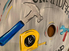 Load image into Gallery viewer, Workshop sign - Dad - Father - Grandpa - wood cut out hand painted door hanger - DoorBadges