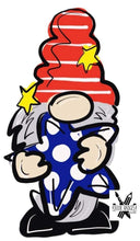 Load image into Gallery viewer, Gnome 4th of July Door Hanger - Patriotic- Red White Blue wood cut out hand painted personalized door hanger - DoorBadges