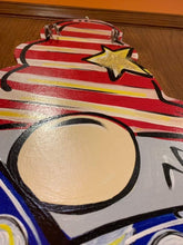 Load image into Gallery viewer, Gnome 4th of July Door Hanger - Patriotic- Red White Blue wood cut out hand painted personalized door hanger - DoorBadges