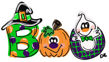 Load image into Gallery viewer, Halloween Boo Door Hanger- Witch Pumpkin Ghost Door Decor-Spooky-Fall-Wreath-wood cut out-hand painted door hanger - DoorBadges
