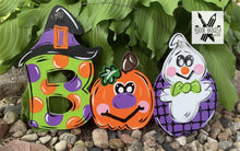 Load image into Gallery viewer, Halloween Boo Door Hanger- Witch Pumpkin Ghost Door Decor-Spooky-Fall-Wreath-wood cut out-hand painted door hanger - DoorBadges