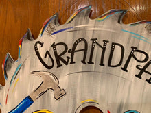 Load image into Gallery viewer, Workshop sign - Dad - Father - Grandpa - wood cut out hand painted door hanger - DoorBadges