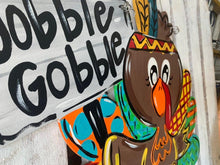 Load image into Gallery viewer, Turkey Door Hanger- Thanksgiving Pilgrim Door Decor-Turkey-Fall-Wreath-wood cut out-hand painted door hanger - DoorBadges