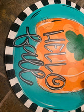 Load image into Gallery viewer, Fall Pumpkin Door Hanger - Hello Fall Pumpkin Decor  -  Fall Door Hanger - Pumpkin Wreath - DoorBadges