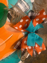 Load image into Gallery viewer, Fall Pumpkin Door Hanger - Hello Fall Pumpkin Decor  -  Fall Door Hanger - Pumpkin Wreath - DoorBadges