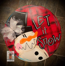 Load image into Gallery viewer, Christmas Snowman Door Hanger - Let It Snow Snowman Gift - Holiday Winter Door Decor - DoorBadges