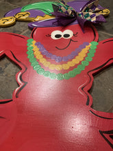 Load image into Gallery viewer, Mardi Gras Door Hanger - Mardi Gras Crawfish door Decor -Mardi Gras wreath - hand painted personalized door hanger - DoorBadges