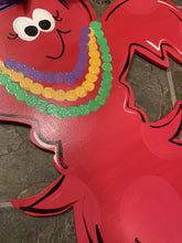 Load image into Gallery viewer, Mardi Gras Door Hanger - Mardi Gras Crawfish door Decor -Mardi Gras wreath - hand painted personalized door hanger - DoorBadges