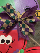 Load image into Gallery viewer, Mardi Gras Door Hanger - Mardi Gras Crawfish door Decor -Mardi Gras wreath - hand painted personalized door hanger - DoorBadges