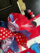 Load image into Gallery viewer, USA tag Doorhanger- Fourth of July Door Hanger - Patriotic door Decor - hand painted door hanger - DoorBadges