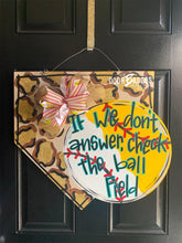 Load image into Gallery viewer, Home Plate Baseball/Softball with Leopard Print Door Hanger - DoorBadges