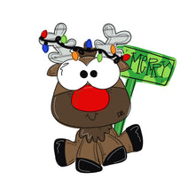 Load image into Gallery viewer, Goofy Reindeer with sign Door Hanger - Winter Door Decoration - DoorBadges