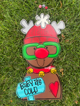 Load image into Gallery viewer, Reindeer with Glasses Winter Door Hanger - Red Nosed Reindeer Winter Door Decoration - DoorBadges
