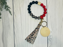 Load image into Gallery viewer, Wood/Silicone Bead Stretchy Keychain with Tassel and Engraved Charm | Custom Personalized Keychain | Bracelet Keychain Wristlet | Stocking Stuffer - DoorBadges