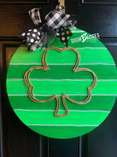 Load image into Gallery viewer, St Patrick's Day Glitter Door Hanger - lucky shamrock door Decor - st pats wreath - st patty hand painted personalized door hanger - DoorBadges