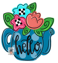 Load image into Gallery viewer, Summer tea pot with flowers door hanger  -  hand painted personalized door hanger - DoorBadges