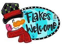 Load image into Gallery viewer, Snowman Flakes Welcome Door Hanger - Winter Door Decoration - DoorBadges