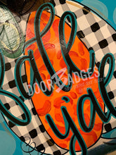 Load image into Gallery viewer, Fall Pumpkin Door Hanger - Blue - Fall - Autumn - harvest - Thanksgiving -  pumpkin - thankful - cut out hand painted door hanger - DoorBadges